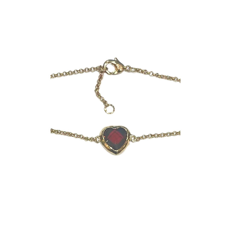 Bracelet Grenat Cœur 18cm Plaqué Or