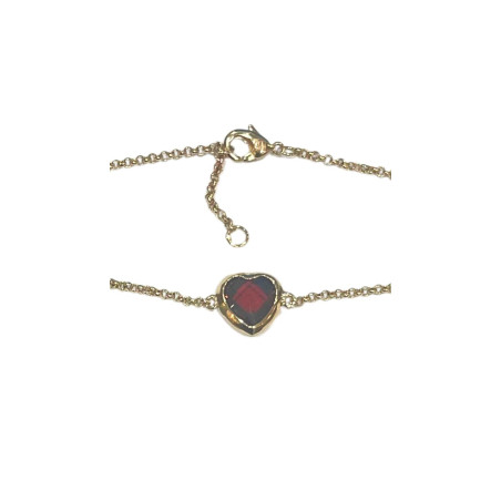 Bracelet Grenat Cœur 18cm Plaqué Or