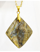 Pendentif Labradorite Losange 4 cm avec Chaîne Plaquée Or 45 cm