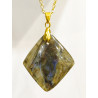 Pendentif Labradorite Losange 4 cm avec Chaîne Plaquée Or 45 cm