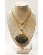 Pendentif Labradorite Pierre Roulée "Ballon de Rugby" avec Chaîne Plaquée or 45 cm