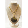 Pendentif Labradorite Pierre Roulée "Ballon de Rugby" avec Chaîne Plaquée or 45 cm