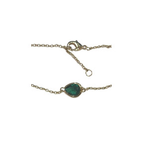 Bracelet Emeraude de Synthèse Goutte 18cm Plaqué Or