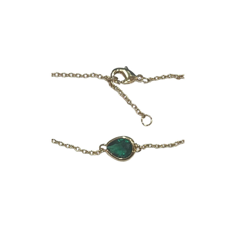 Bracelet Emeraude de Synthèse Goutte 18cm Plaqué Or