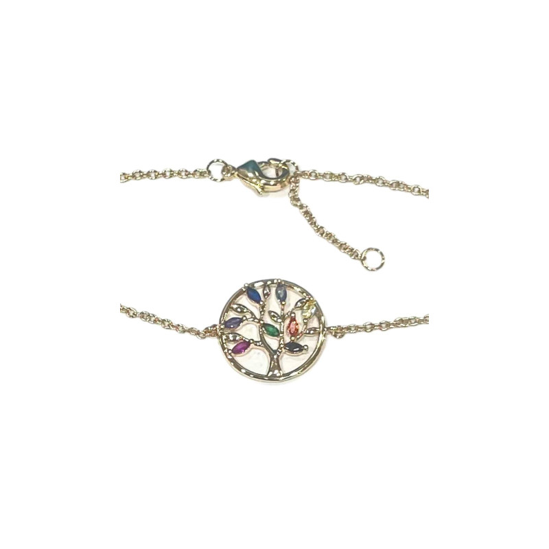 Bracelet Multipierres Arbre de Vie 18cm Plaqué Or