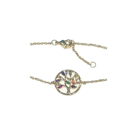 Bracelet Multipierres Arbre de Vie 18cm Plaqué Or