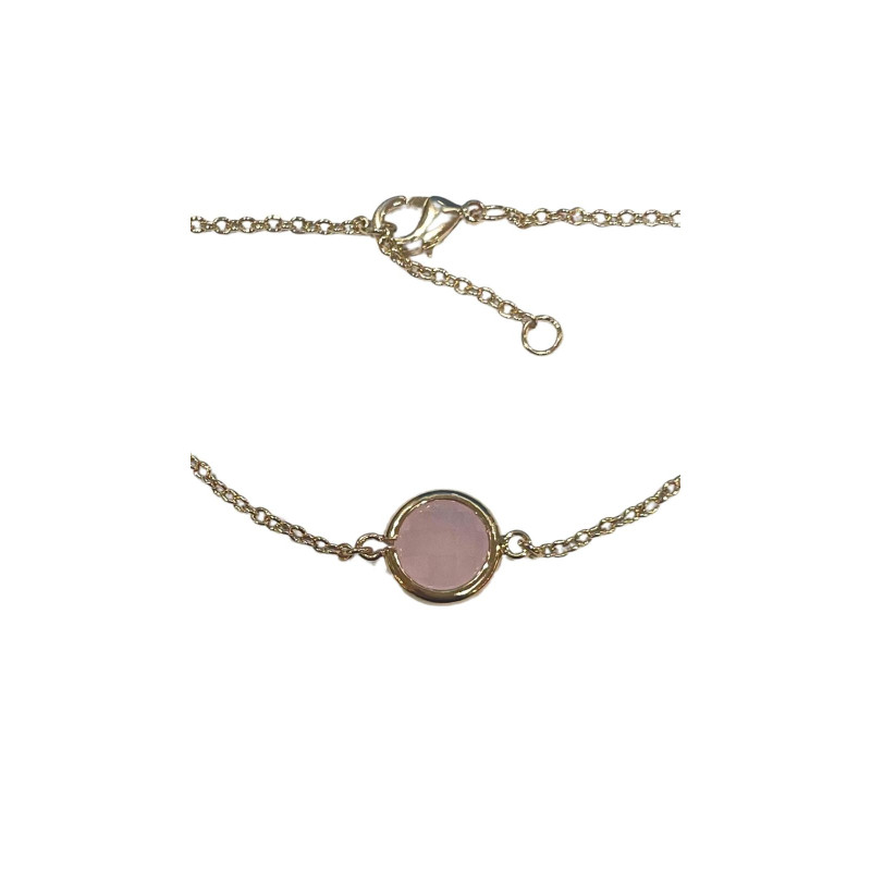 Bracelet Quartz Rose Facetté Rond 18cm Plaqué Or
