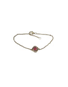 Bracelet Rubis de Synthèse et Zirconium 18cm Plaqué Or