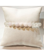 Bracelet Quarts Rose et Cristal de Roche Mat Pierres Rondes 8mm