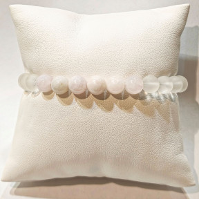 Bracelet Quarts Rose et Cristal de Roche Mat Pierres Rondes 8mm