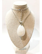Pendentif Pierre de Lune Blanche Goutte 3 cm avec Chaîne Acier Inox 42 + 7 cm