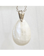 Pendentif Pierre de Lune Blanche Goutte 3 cm avec Chaîne Acier Inox 42 + 7 cm