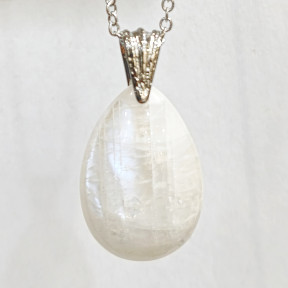 Pendentif Pierre de Lune Blanche Goutte 3 cm avec Chaîne Acier Inox 42 + 7 cm