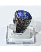 Bague Lapis-Lazuli Type Chevalière Acier Inox