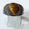 Bague Œil de Tigre Type Chevalière Nœud Celtique Acier Inox
