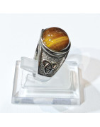 Bague Œil de Tigre Type Chevalière Nœud Celtique Acier Inox