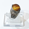Bague Œil de Tigre Type Chevalière Nœud Celtique Acier Inox