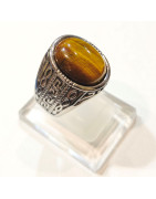 Bague Œil de Tigre Type Chevalière Acier Inox