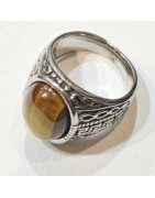 Bague Œil de Tigre Type Chevalière Acier Inox