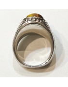 Bague Œil de Tigre Type Chevalière Acier Inox