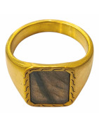 Bague Œil de Tigre Type Chevalière Plaquée Or