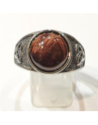 Bague Œil de Taureau Type Chevalière Nœud Celtique Acier Inox