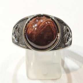 Bague Œil de Taureau Type Chevalière Nœud Celtique Acier Inox