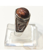 Bague Œil de Taureau Type Chevalière Nœud Celtique Acier Inox