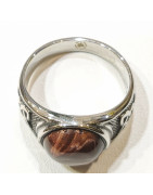Bague Œil de Taureau Type Chevalière Nœud Celtique Acier Inox
