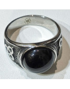 Bague Onyx Cabochon Type Chevalière Nœud Celtique Acier Inox
