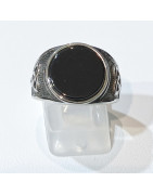 Bague Onyx Plate Type Chevalière Acier Inox