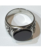 Bague Onyx Plate Type Chevalière Acier Inox