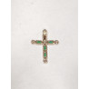 Pendentif Emeraude de Synthèse et Zirconium Croix Plaqué Or
