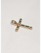 Pendentif Emeraude de Synthèse et Zirconium Croix Plaqué Or