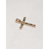 Pendentif Emeraude de Synthèse et Zirconium Croix Plaqué Or