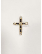 Pendentif Saphir Noir et Zirconium Croix Plaqué Or