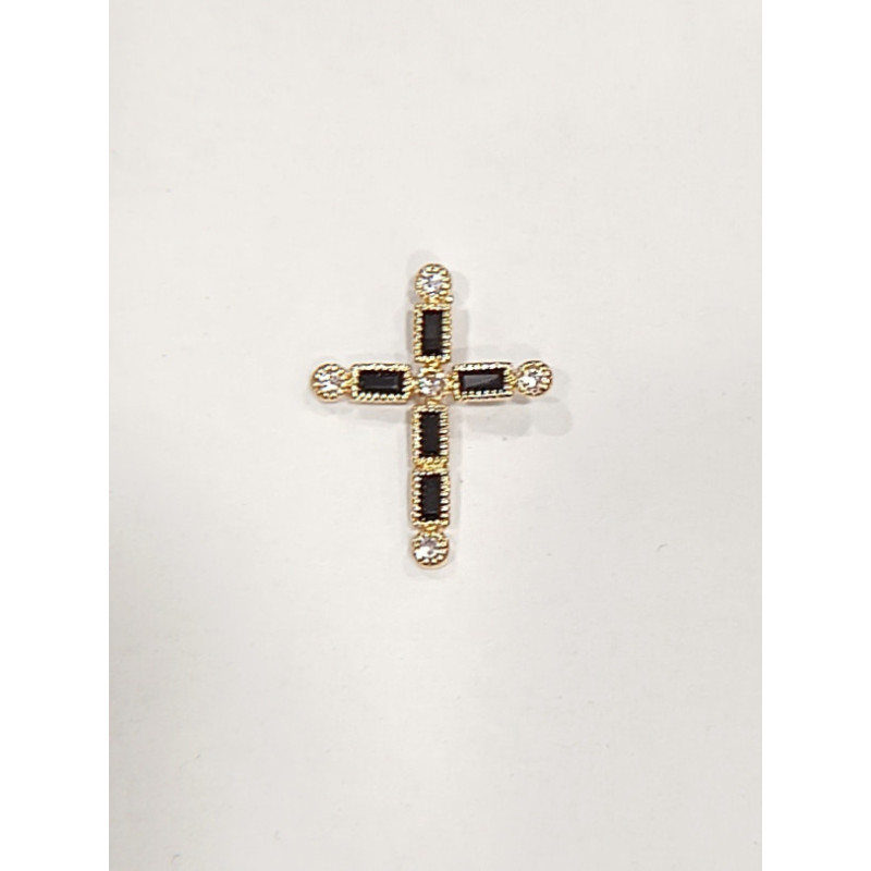Pendentif Saphir Noir et Zirconium Croix Plaqué Or