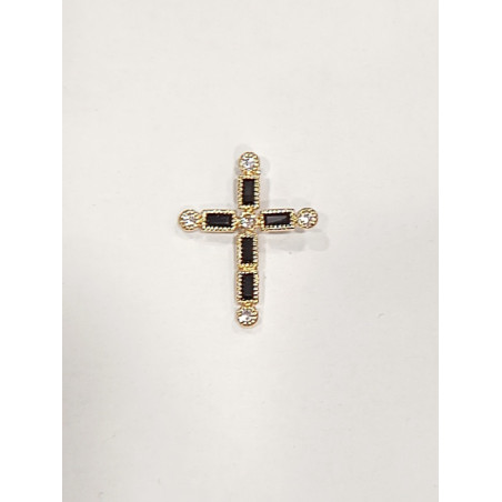 Pendentif Saphir Noir et Zirconium Croix Plaqué Or