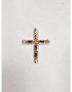 Pendentif Saphir Noir et Zirconium Croix Plaqué Or