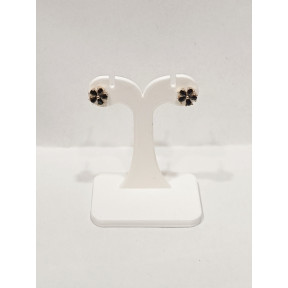 Boucles Saphir Noir Fleur Plaquée Or