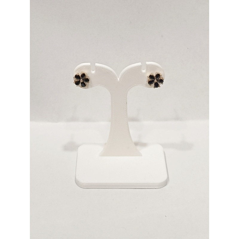 Boucles Saphir Noir Fleur Plaquée Or