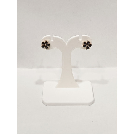 Boucles Saphir Noir Fleur Plaquée Or