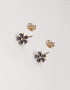 Boucles Saphir Noir Fleur Plaquée Or