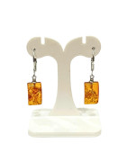 Boucles Ambre Baltique Rectangulaires Argent 925