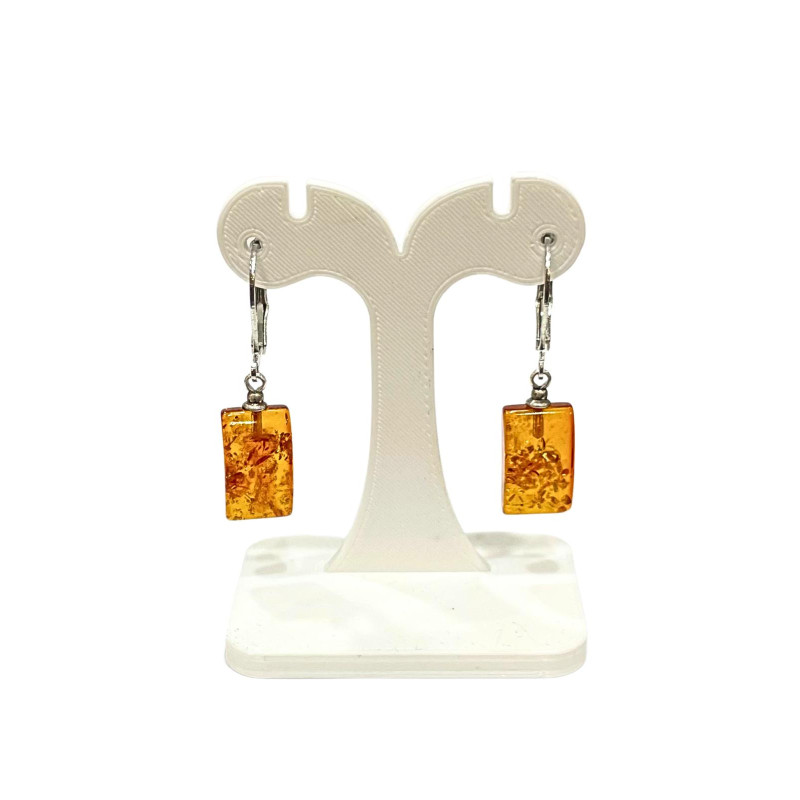 Boucles Ambre Baltique Rectangulaires Argent 925