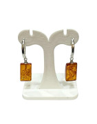 Boucles Ambre Baltique Rectangulaires Argent 925