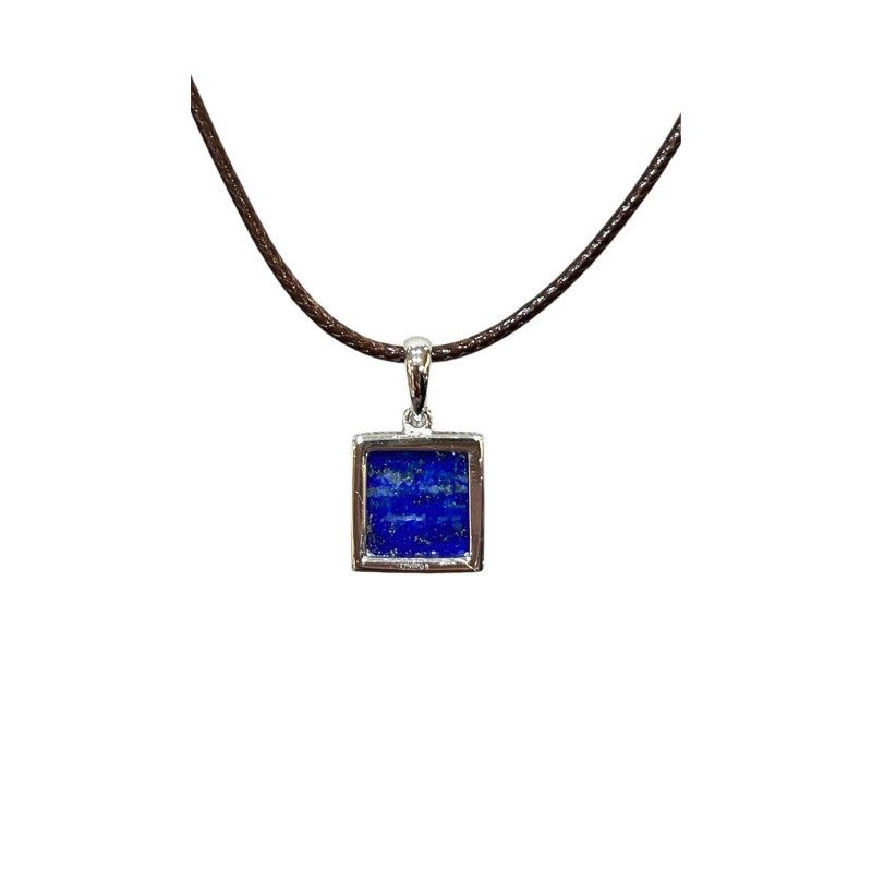 Pendentif Lapis-Lazuli Carré Argent 925 sur Cordon Réglable