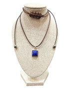Pendentif Lapis-Lazuli Carré Argent 925 sur Cordon Réglable