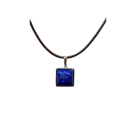 Pendentif Lapis-Lazuli Carré Argent 925 sur Cordon Réglable