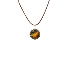 Pendentif Œil de Tigre Rond 2cm de Diamètre Argent 925 sur Cordon Réglable